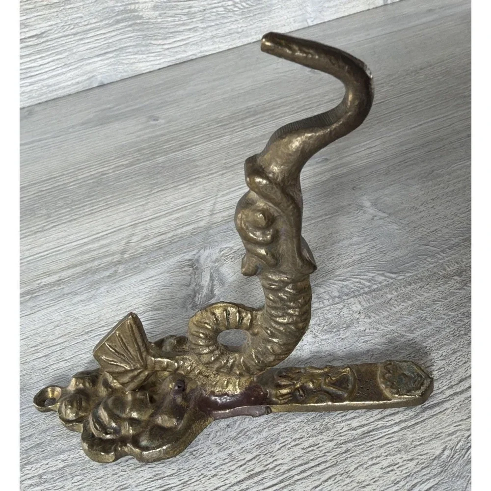 Antique Bronze Brass Hang Wall Hook Ornate Curled Serpent Tail Architectural 5